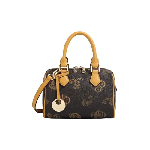 COOGI Synthetic Leather Handbag Shoulder Bag Crossbody Bag Small Size Women's Coffee/Ecru