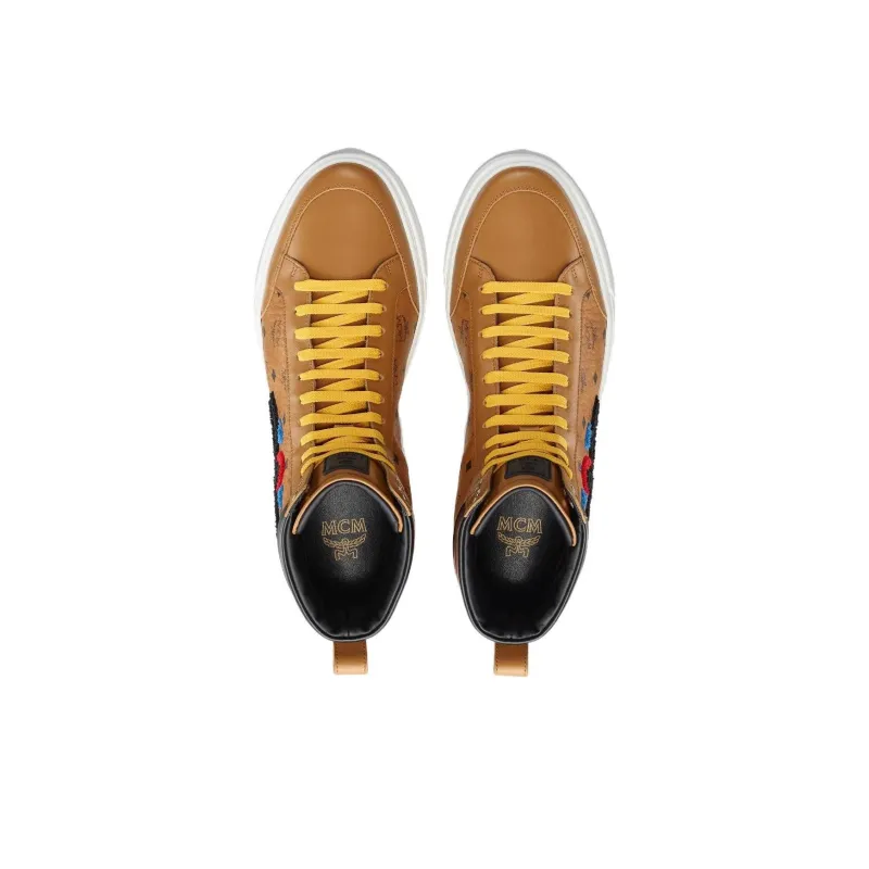 MCM Terrain Visetos Geo Mid Top Stylish Skateboarding Shoes Men's Cognac-3