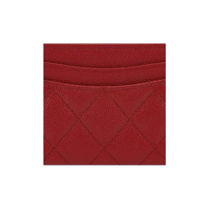 CHANEL Grained Shiny Calfskin Coin Purses Card Holders Women's Red-3
