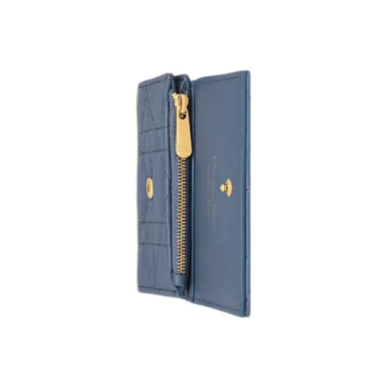 DIOR Wicker Lambskin Wallet Regular Women's Denim Blue-4