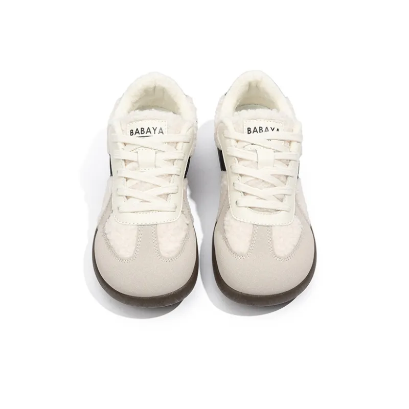 Babaya Anti Slip And Wear Resistant Warm Low Top Kids' Skateboarding Shoes Black Beige Teenagers-5