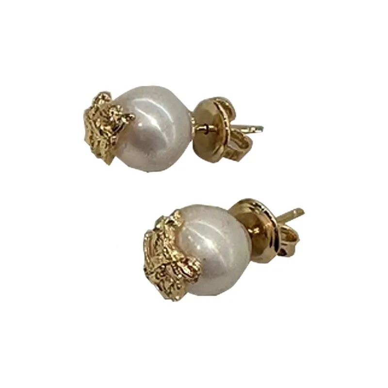 Burberry Brass Freshwater Pearls Earrings Unisex Gold/White-0