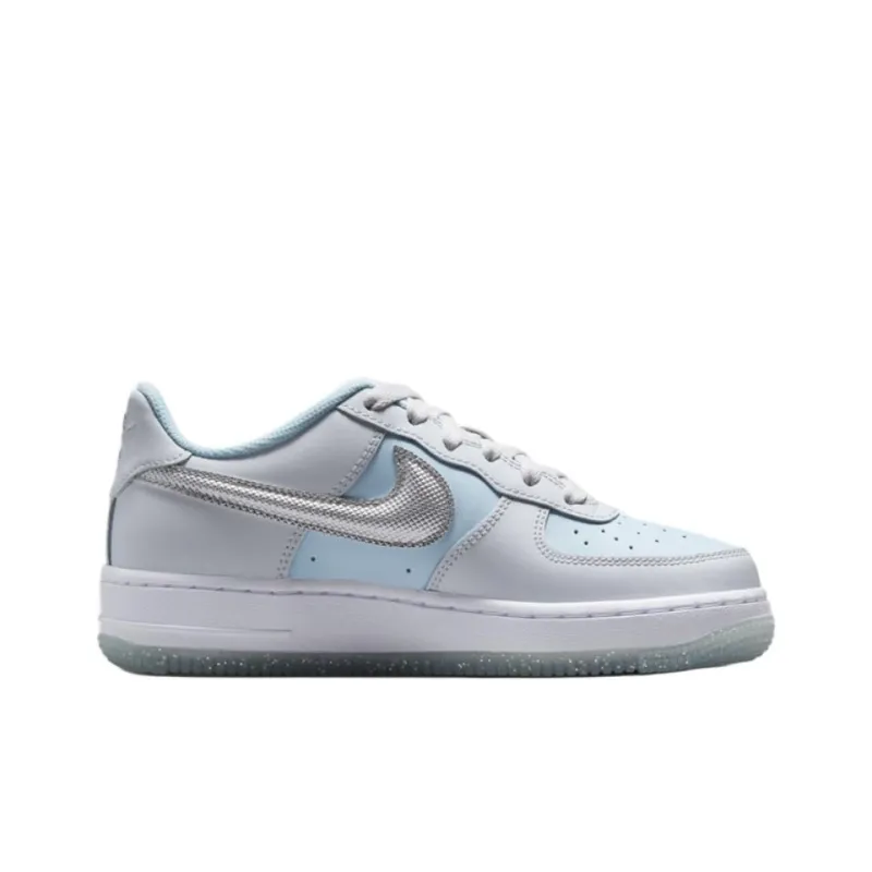 Nike Air Force 1 Slip Resistant Shock Absorbers Low Top Kids' Skateboarding Shoes Silver Blue Unisex-2