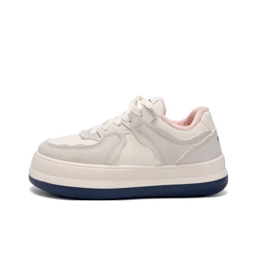 HUANQIU Warm Height Increasing Low-Top Skateboard Shoes Women's Beige Gray