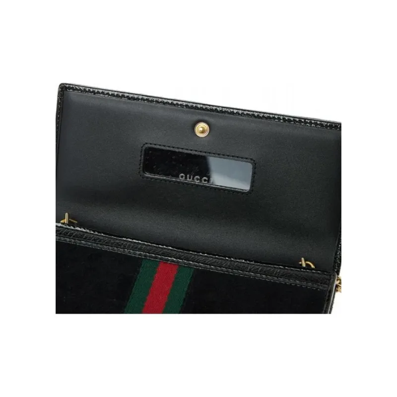 GUCCI Ophidia Suede Patchwork Patent Leather Wallet Clutch Crossbody Bag Shoulder Bag Women's Black-6