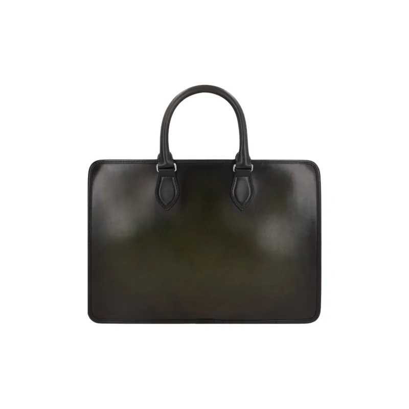 BERLUTI Cow Leather One Shoulder Crossbody Portable Briefcases Mini Men's Black Green-2