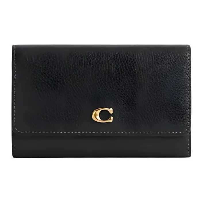 COACH Polished Pebble Leather Wallet Medium Size Women's Black-0
