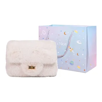 GOX Plush Crossbody Bag Women's White/Black/Purple/Khaki/Pink