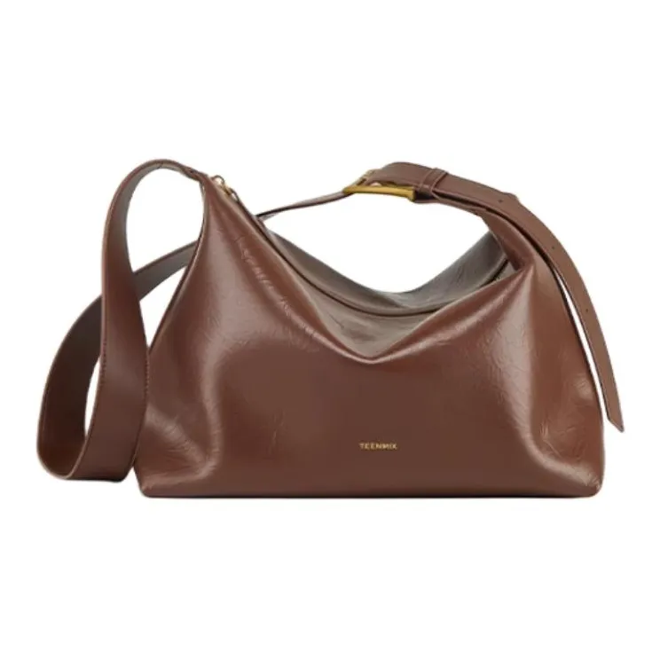 Teenmix Split Cow Leather Crossbody Bag, Shoulder Bag Medium Size Women's Brown/Ultra Black-0
