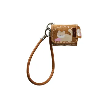 Wei Xin Compatible With Apple AirPods 4/AirPods Pro 2/AirPods 3 Leather Brown Base Cat Lanyard Headphone Cases