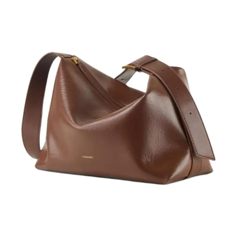 Teenmix Split Cow Leather Crossbody Bag, Shoulder Bag Medium Size Women's Brown/Ultra Black-1