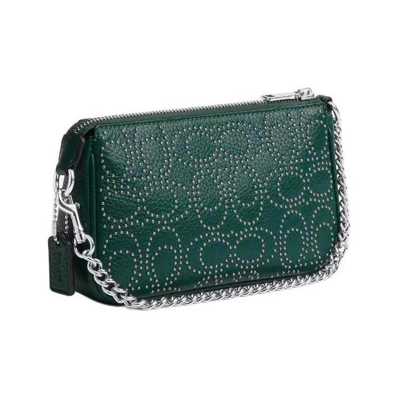 COACH Litchi Grain Leather One Shoulder Handbag Small Size Women's Emerald Green-1