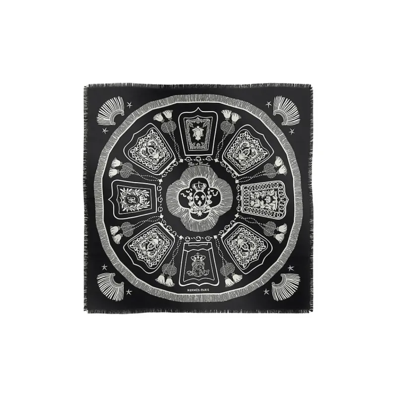 HERMES Silk Silk Scarves Unisex Black/White-0