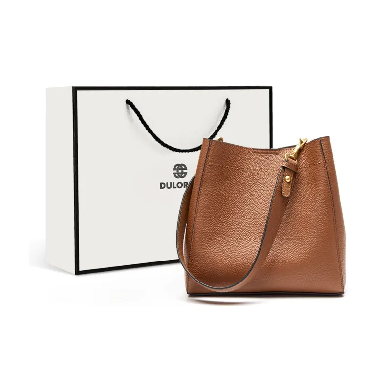 DULOREN Cow Leather Shoulder Bag Bucket Bag Medium Large Women's Black/Camel-2