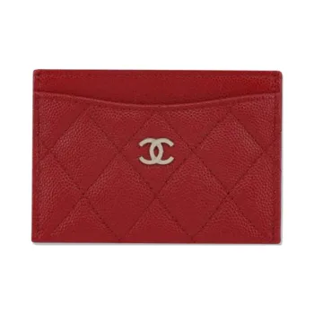 CHANEL Grained Shiny Calfskin Coin Purses Card Holders Women's Red