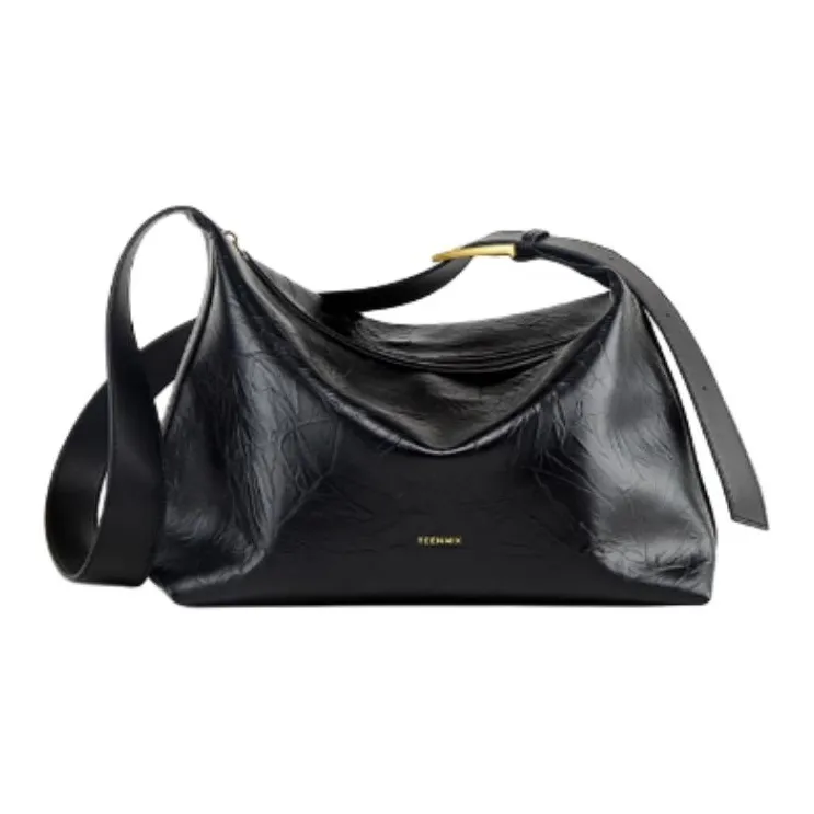 Teenmix Split Cow Leather Crossbody Bag, Shoulder Bag Medium Size Women's Brown/Ultra Black-5