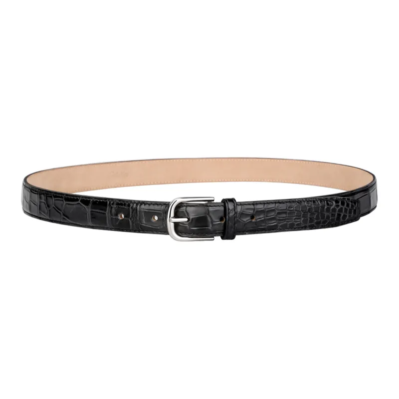 CATELLES Crocodile Leather Leather Belts Women's Black 2.4cm-4