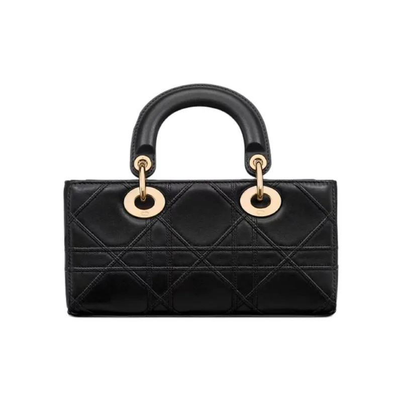 DIOR Lady D Joy Extra Large Wicker Pattern Sheepskin Shoulder Bag, Crossbody Bag, Handbag Small Size Women's Black-3