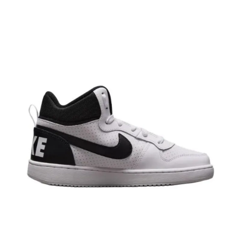 Nike Court Borough Abrasion Resistant Shock Absorbers Mid Top Kids' Skateboarding Shoes White Black Teenagers-1
