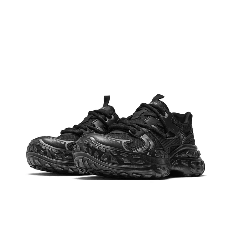 NFL Tire Tread Bottom Abrasion Resistant Height Increasing Low Top Chunky Sneakers Unisex Black-2