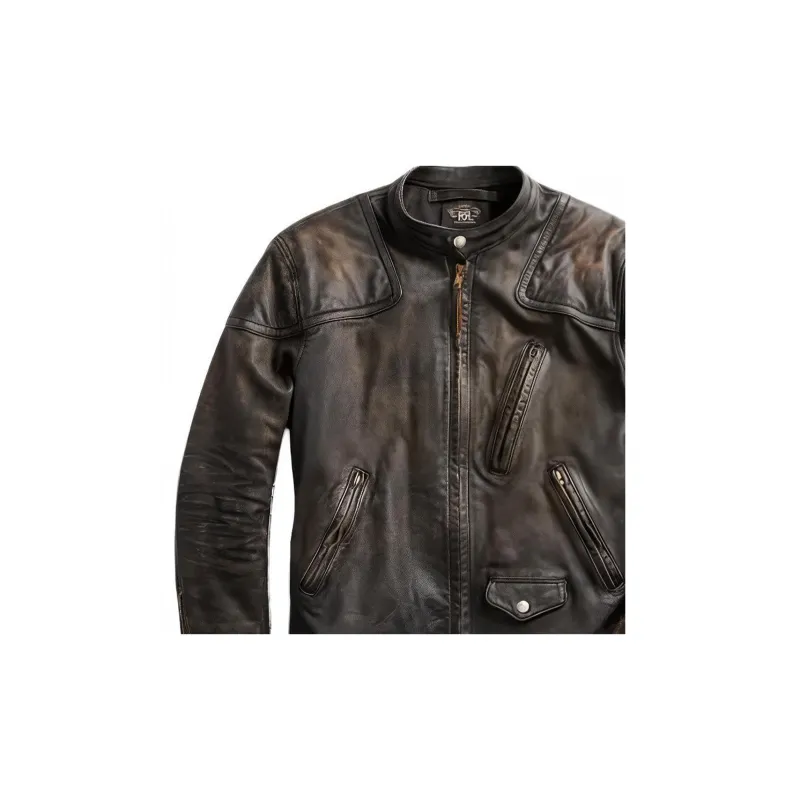 Polo Ralph Lauren Slim Fit Leather Moto Jacket Jackets & Coats Men's Brown-3