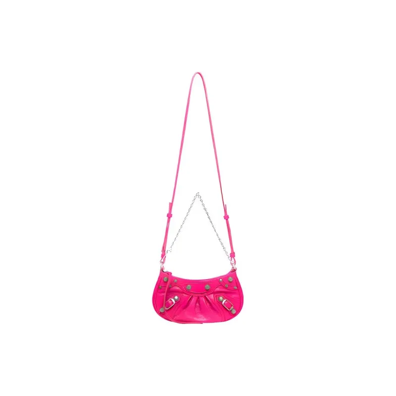 Balenciaga Le Cagole Sheepskin Half Moon Bag Dumpling Bag Moon-Shaped Bag Handbag Mini Women's Bright Pink-4