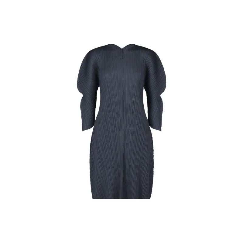 PLEATS PLEASE ISSEY MIYAKE Wormhole V Neck Midi Dress-1