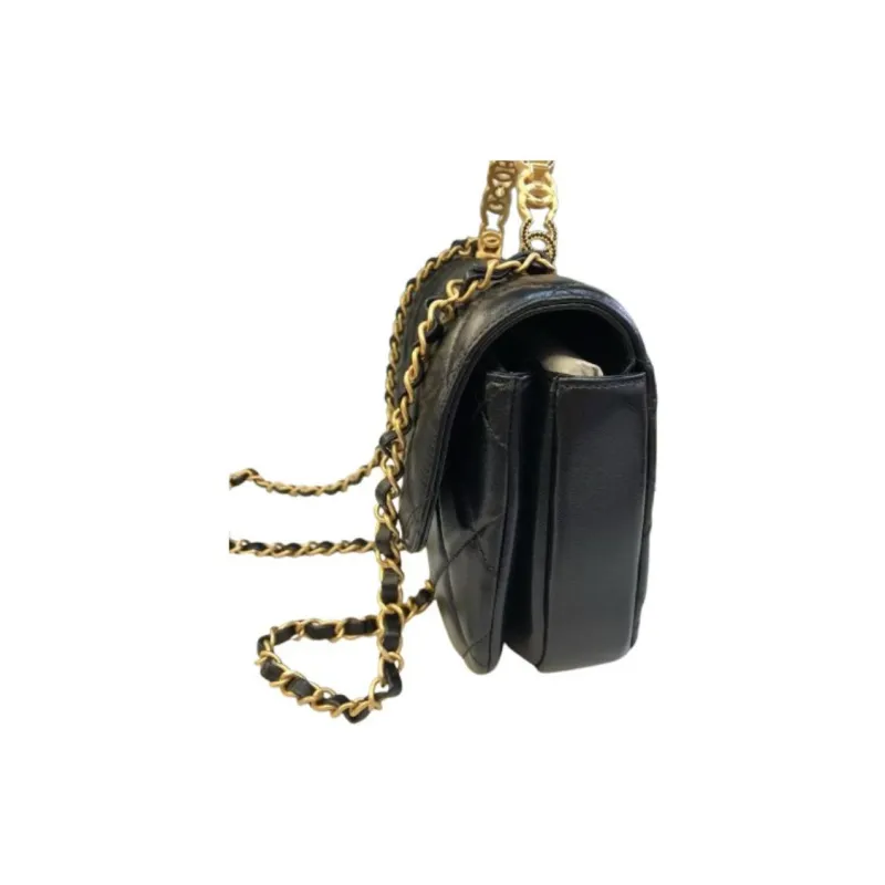 CHANEL Pearlescent Lambskin Shoulder Bag, Crossbody Bag, Handbag Women's Black-1