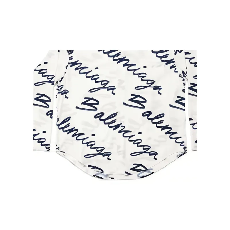Balenciaga Handwritten Minimal Long Sleeve Shirt 'White/Navy'-6