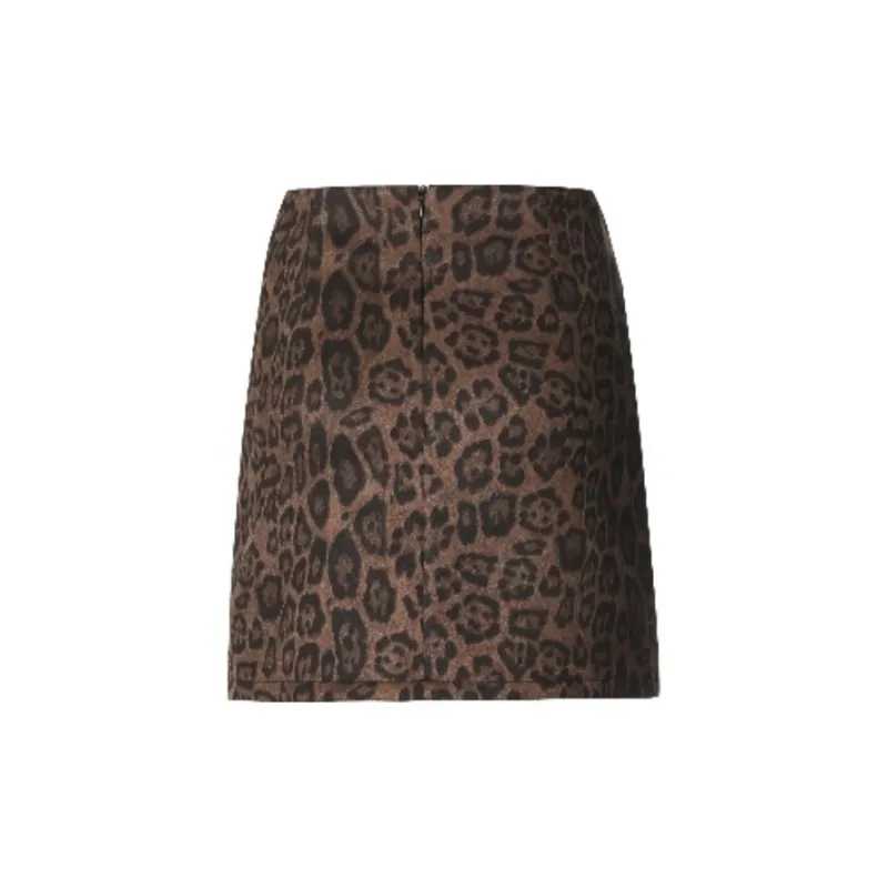 ZXZA Casual Short Skirts Women's Leopard Print Coffee-1