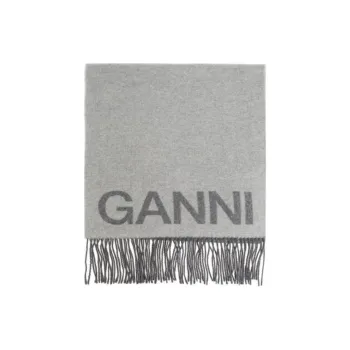 GANNI Logo-Printed Fringed Scarf