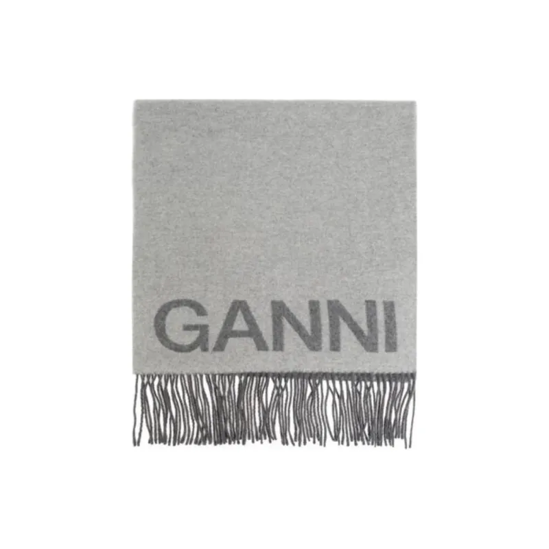 GANNI Logo-Printed Fringed Scarf-0