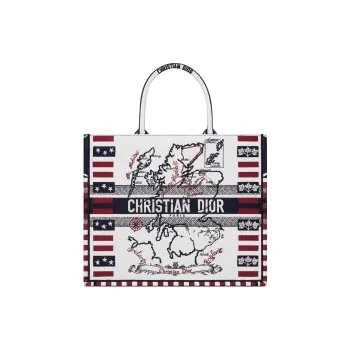DIOR Cotton Tote Bag Shopping Bag Handbag Large Size Women's White & Red