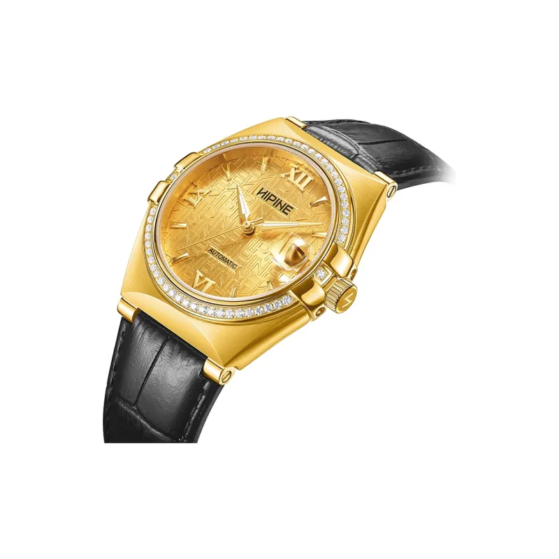 HIPINE WeiYi Series Transparent Cut Out Automatic Mechanical Movement Cow Leather Strap Watch Men's Watches Gold Dial-2
