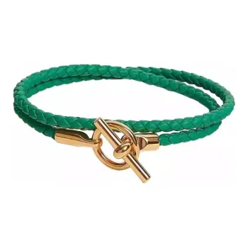 HERMES Alloy Silver Plated Gold Plated Wristbands Women's Green