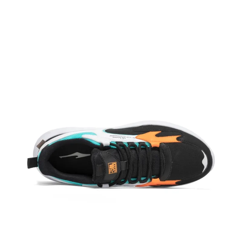Erke Lightweight And Wear resistant Low Top Casual Running Shoes Men's Black White Blue-3
