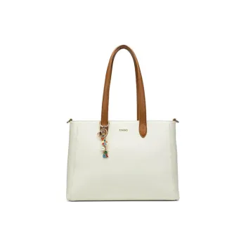 COOGI Cow Leather Tote Bag Shopping Bag Shoulder Bag Handbag Large Size Women's Ecru