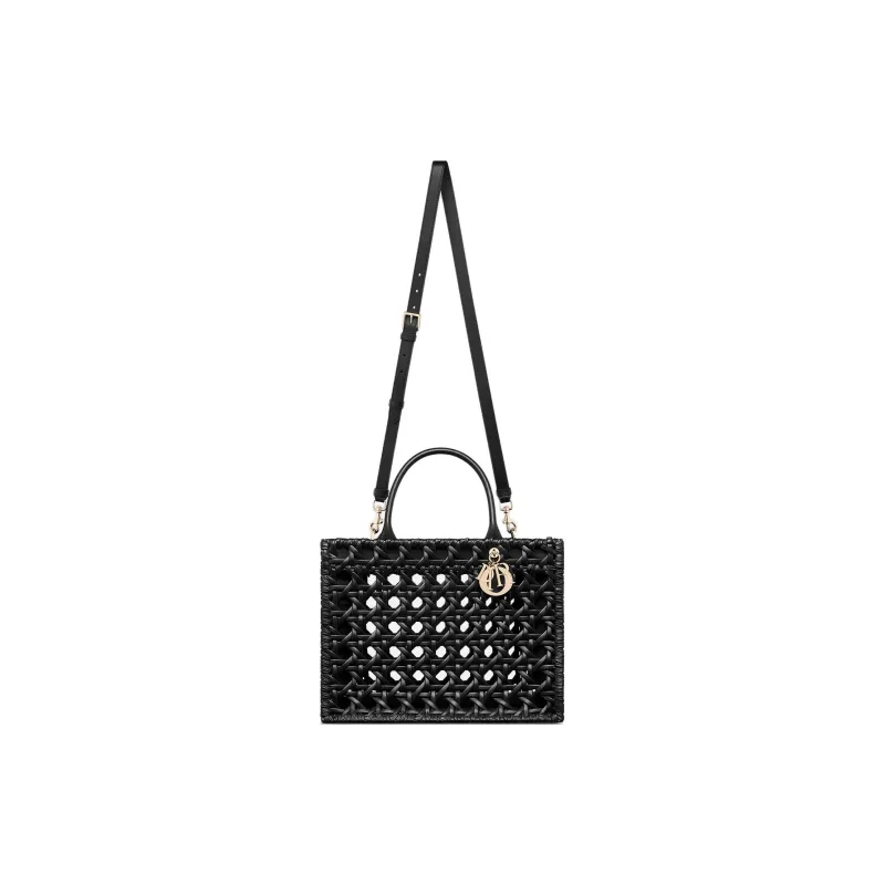 DIOR Wicker Pattern Woven Calfskin Tote Bag, Shopping Bag, Handbag Medium Size Women's Black-3