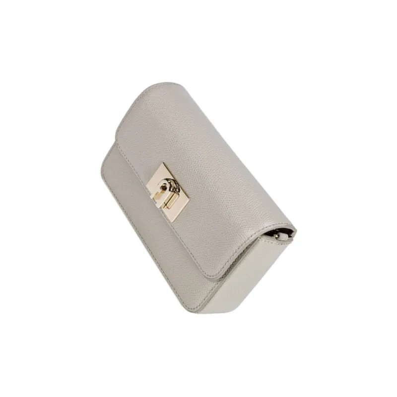 Furla 1927 Collection Pebbled Leather Pure Crossbody Bag Shoulder Bag Small Size Women's Gray-3