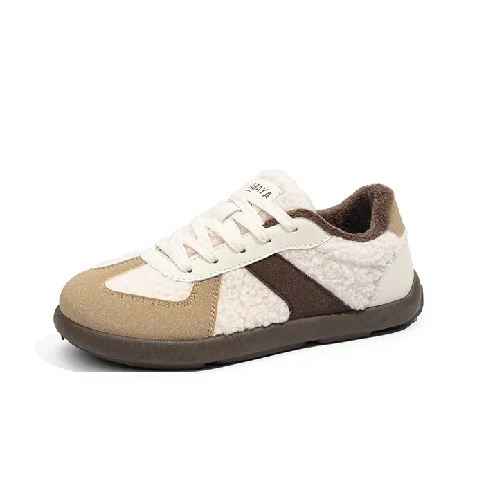 BABAYA KIDS Warm Anti Slip And Wear Resistant Low Top Skateboard Shoes Women's Beige Brown-1