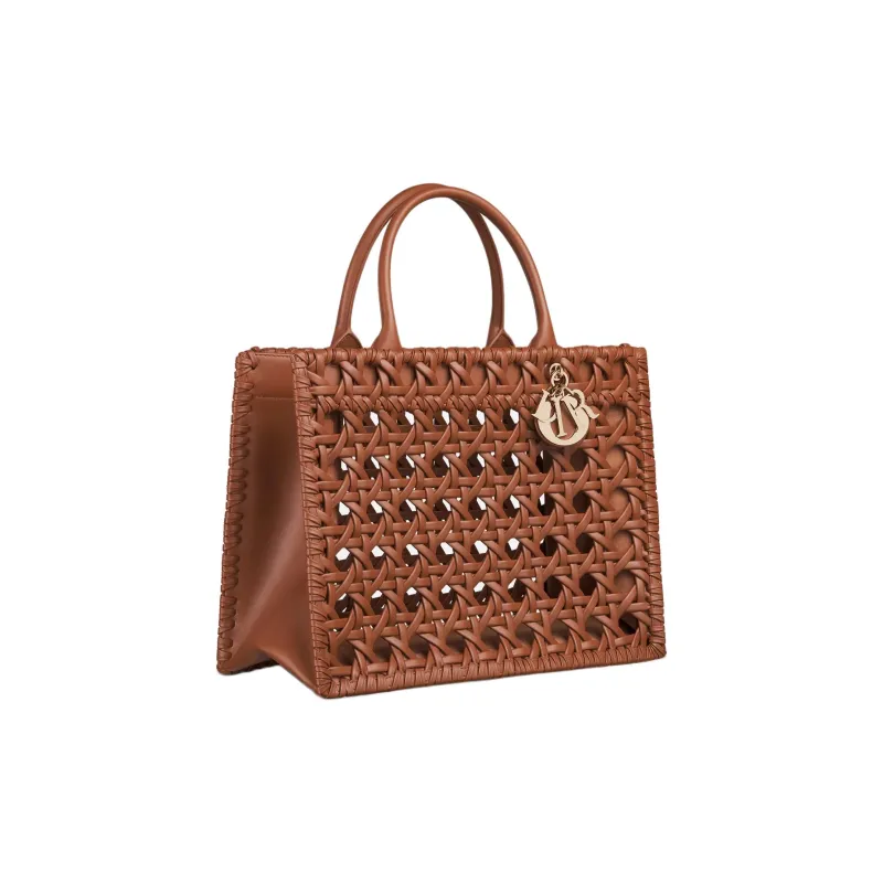 DIOR Calfskin Tote Bag Shopping Bag Handbag Medium Size Women's Brown-2
