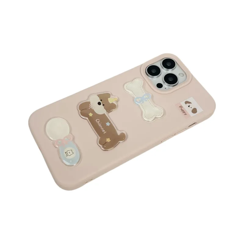 Sopi TPU Material Pink Patch Puppy Phone Cases Compatible With IPhone 16/15 Pro Max/Apple 13/14 Pro Max/12-3