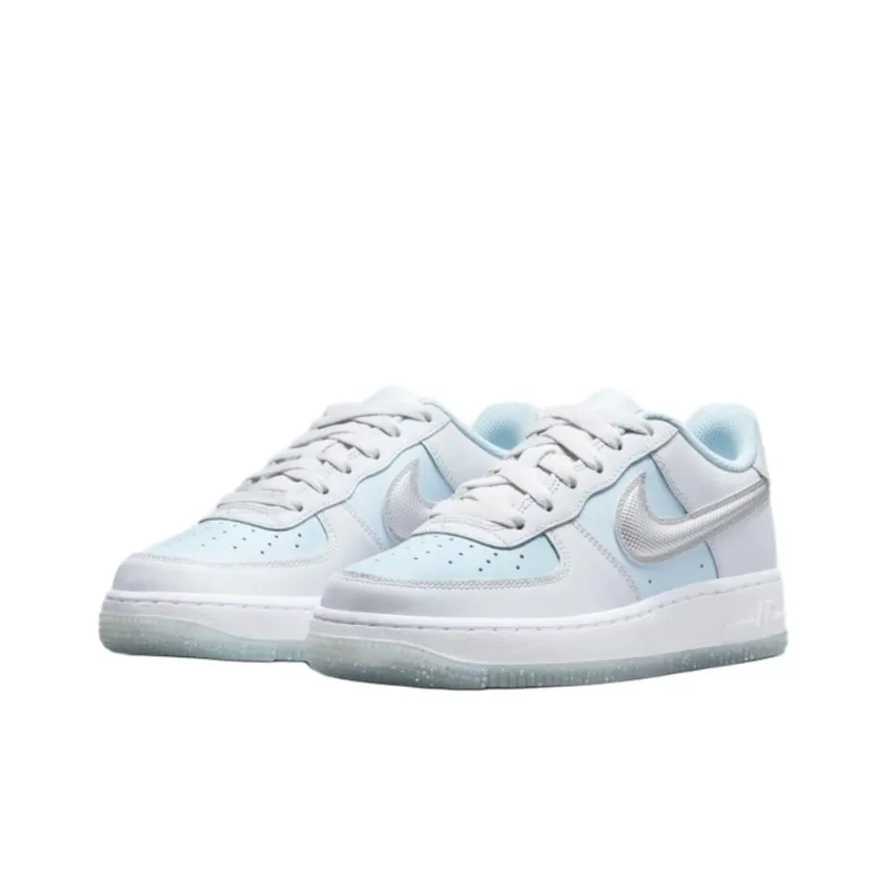 Nike Air Force 1 Slip Resistant Shock Absorbers Low Top Kids' Skateboarding Shoes Silver Blue Unisex-3