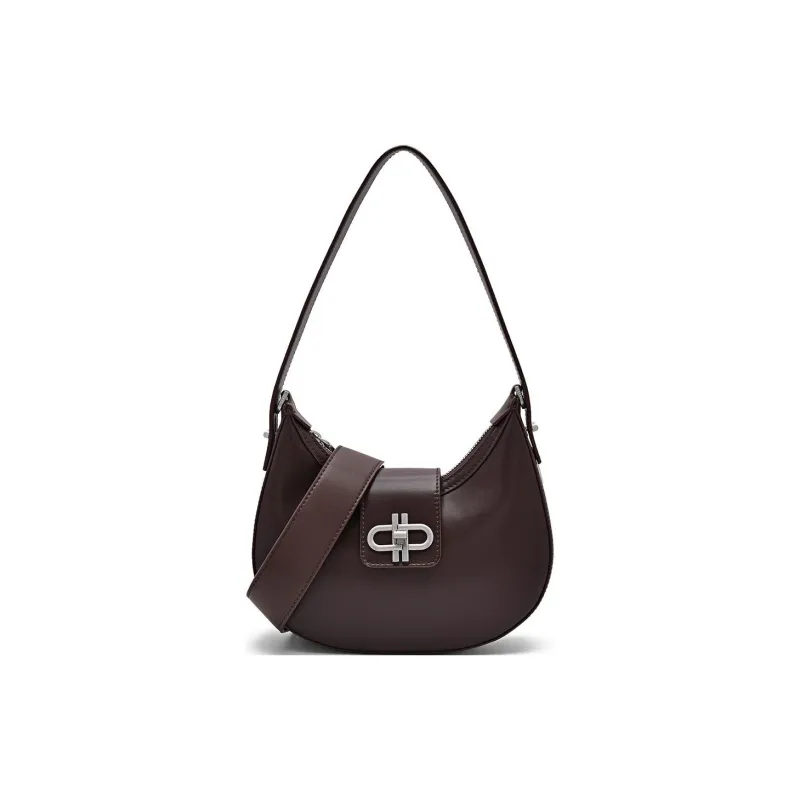 PEDRO Icon Series Cow Leather Crescent Bag Handbag, Shoulder Bag Women's White/Dark Umber-2