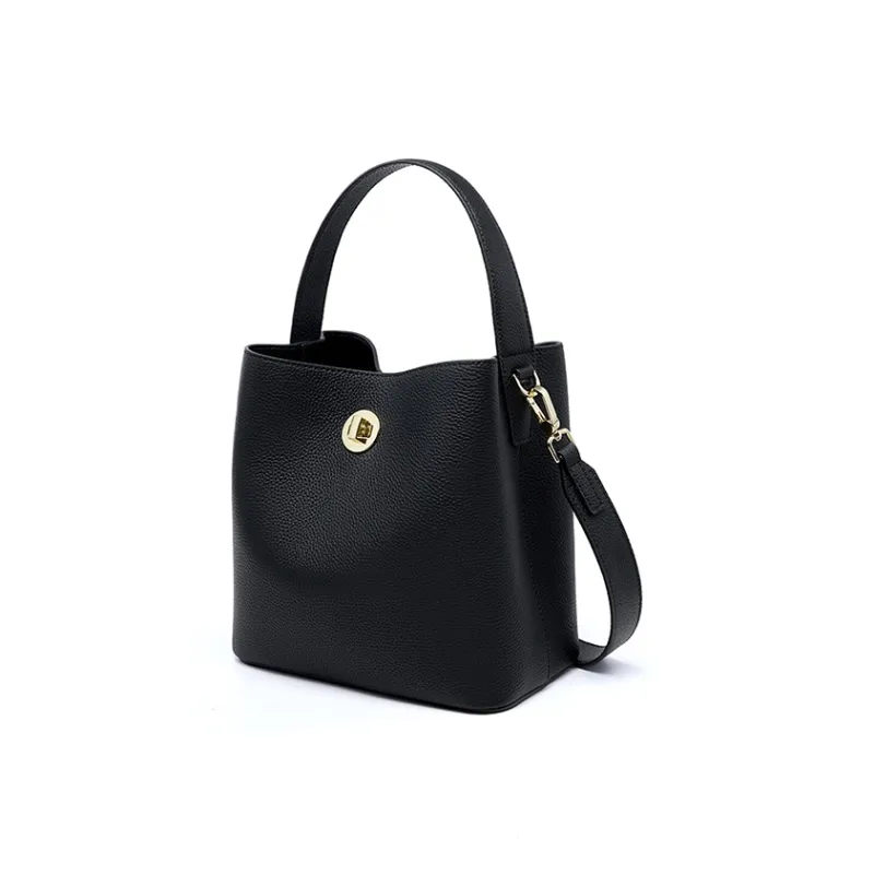 Carnival Keep Top Grain Cow Leather Bucket Bag Shoulder Bag Handbag Regular Women's Khaki/Black-11