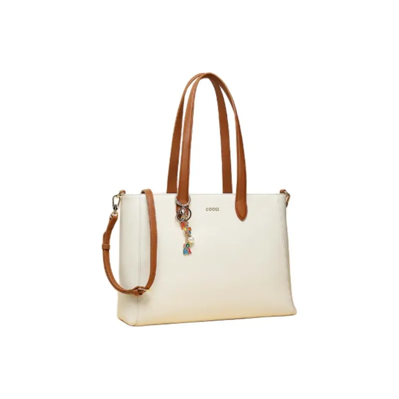 COOGI Cow Leather Tote Bag, Shopping Bag, Shoulder Bag, Handbag Tubas Women's Ecru-2