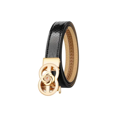 CATELLES Top Grain Cow Leather Leather Belts Women's Gold Tone Lock Black 2.4cm