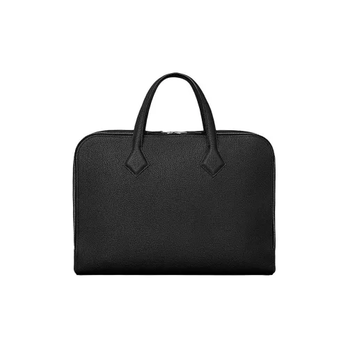 HERMES Victoria Light Calfskin Business Bag Briefcase Handbag Men's 89 Noir Black