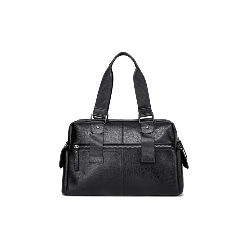 FAIRWHALE Top Grain Cow Leather Travel Bag Men's Black-3