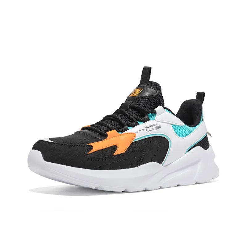 Erke Lightweight And Wear resistant Low Top Casual Running Shoes Men's Black White Blue-2